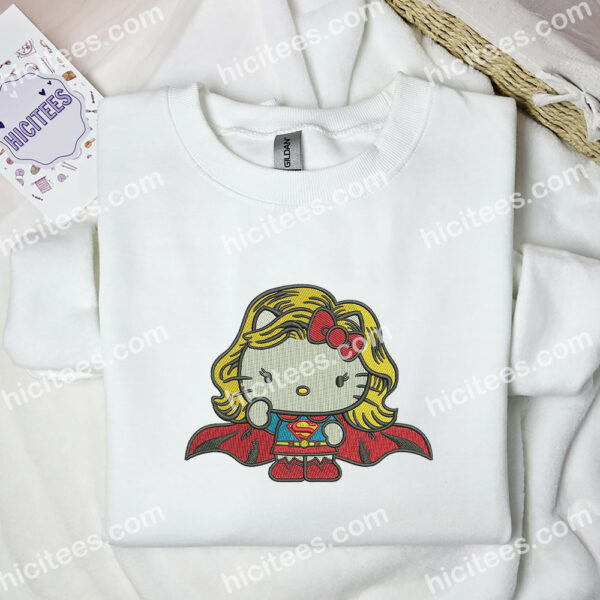 Hello Kitty Super Girl Embroidered Shirt, Marvel Embroidered Sweatshirt, Movie Embroidered Hoodie