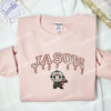 Jason Voorhees Chibi Embroidered Hoodie, Horror Movie Embroidered Sweatshirt, Halloween Embroidered Shirt