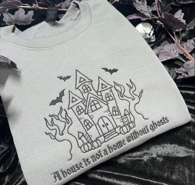 A haunted house embroidered shirt hicitees