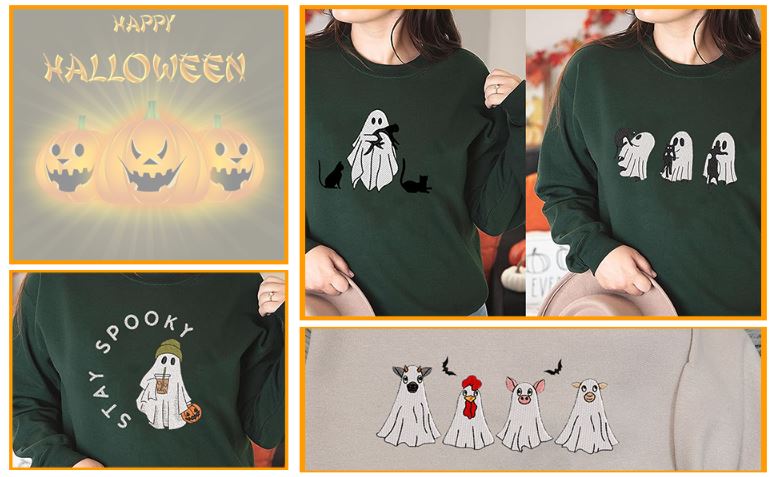 halloween Embroidered Hoodies and Shirts
