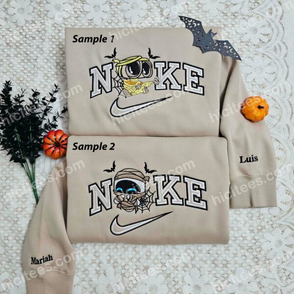 Wall-E And Eve Halloween Couples Embroidered Shirt, Pixar Disney Characters Embroidered Hoodie, Halloween Embroidered T-Shirt