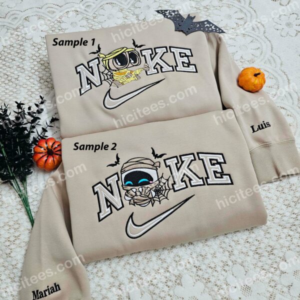 Wall-E And Eve Halloween Couples Embroidered Shirt, Pixar Disney Characters Embroidered Hoodie, Halloween Embroidered T-Shirt